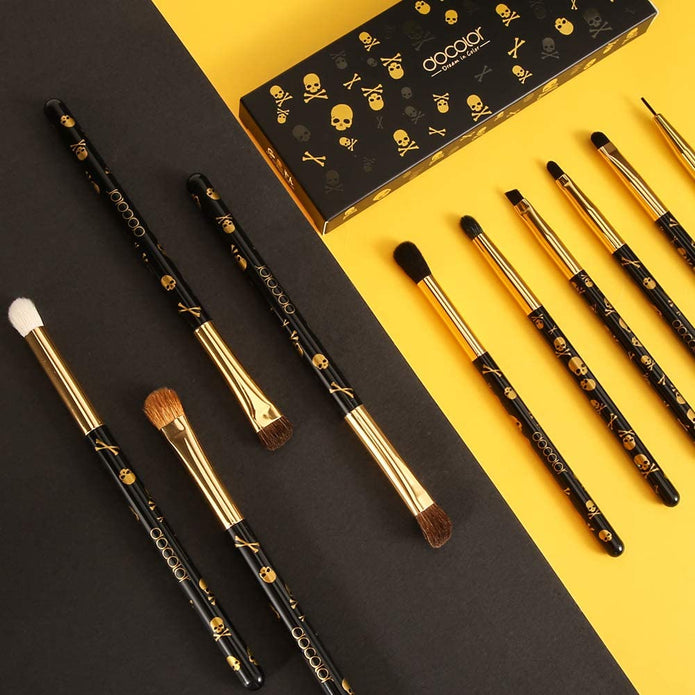 Docolor Gothic Lidschatten Pinselset 10 Stück Totenkopf-Druck Augen Make up Pinsel Augenpinsel Set Für Lidschatten Augenbraue Eyeliner Blending