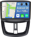 [6GB+128GB] Android 14 Autoradio Für Peugeot 207(2006-2015)-[Integriertes Carplay/Android Auto/Dsp/Gps]-9” IPS 2.5D-Cam+Mic-Dab/Mirror Link/Bluetooth 5.0/360 Kamera/Lenkradsteuerung