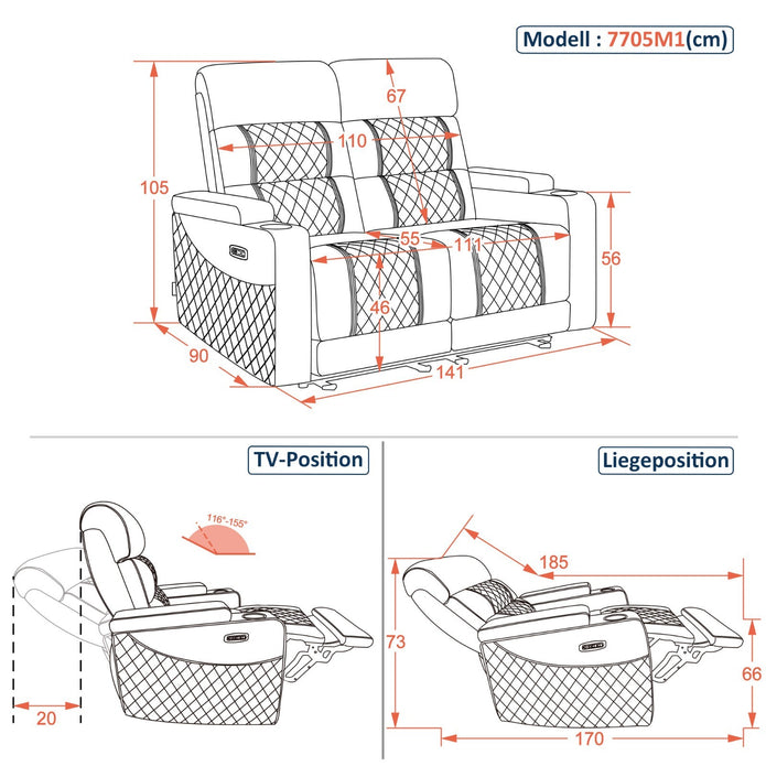 M Mcombo 2 Sitzer Sofa Mit Verstellbare Kopfstütze 7705