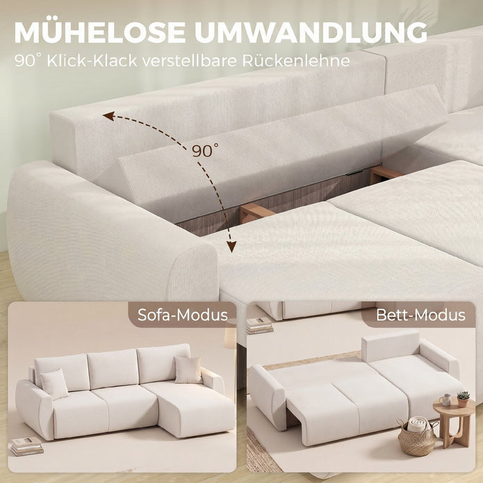 Ecksofa Mit Schlaffunktion L-Form 3-Sitzer Sofa Mit Umkehrbarer Chaiselongue