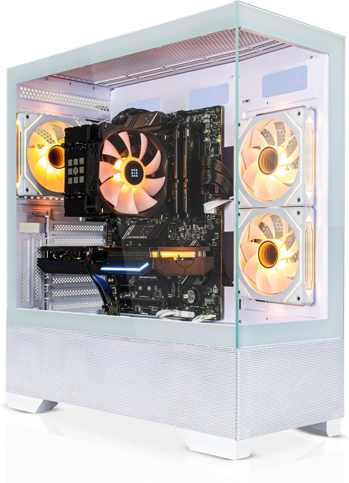 SYSTEMTREFF Basic Gaming PC Weiß AMD Ryzen 5 5500 6X4.2Ghz | Nvidia RTX 3050 6GB DX12 | 512GB M.2 Nvme | 16GB DDR4 RAM | WLAN Desktop Computer Rechner Für Gamer, Zocker & Streamer