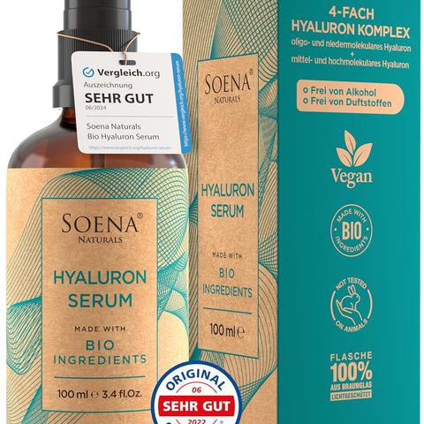 Bio Hyaluron Serum Hochdosiert - Beste Hyaluronsäure (Oligo) - 8-Fach Anti-Falten-Komplex- Mit 4 Hyalurongrößen - Frei Von Alkohol & Parfüm 100Ml - Hyaluronsäure Serum