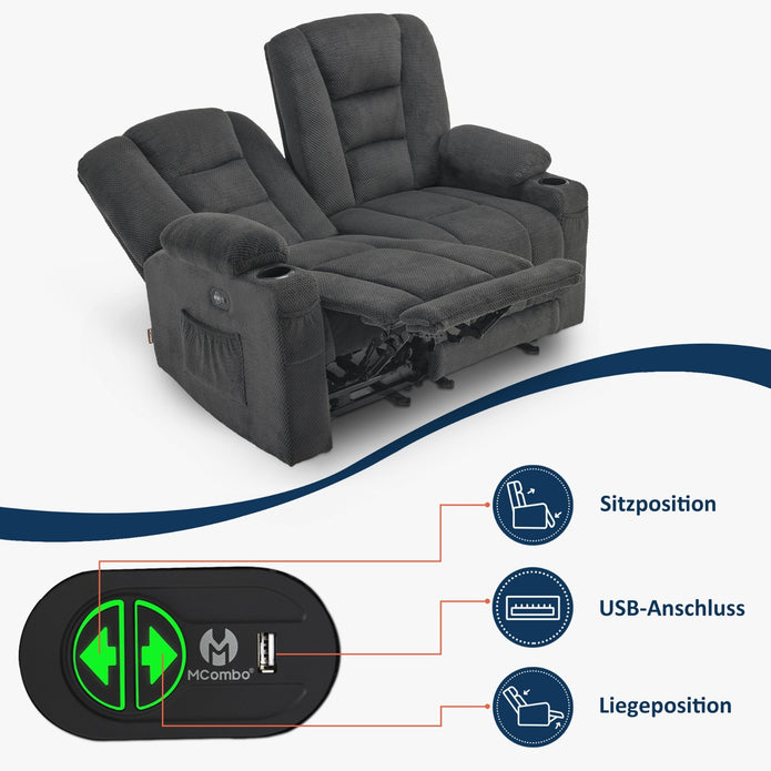 M Mcombo 2 Sitzer Sofa 150° Verstellbar, 2Er Relaxsessel, 7009