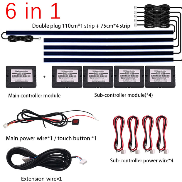 18 in 1 Car LED Ambient Light RGB Neon 64 Color Acrylic Strip for Auto Interior Lighting Accessories Decorations Atmosphere Lamp
