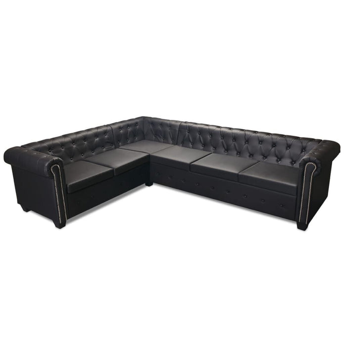 Chesterfield-Ecksofa 6-Sitzer Kunstleder Schwarz