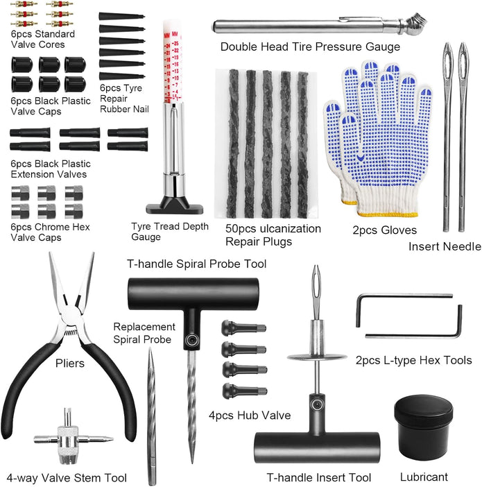 MAIKEHIGH Reifenreparaturset Auto, Reifen Reparaturset - 100 Stück Set Für Motorrad, ATV, LKW, Traktor Flat Reparatur Set