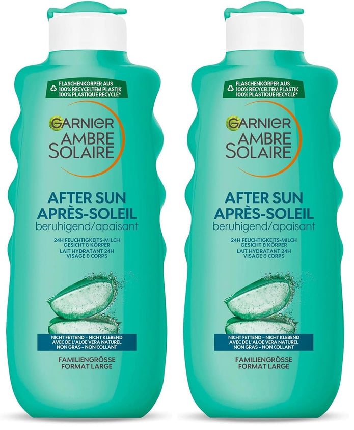 Garnier after Sun Lotion Mit Aloe Vera, Kühlende Bodylotion, Ambre Solaire after Sun Beruhigende Feuchtigkeits-Milch, 1 X 400 Ml (Packung Mit 2)