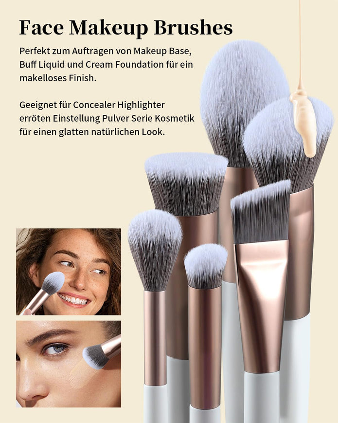 EIGSHOW Make-Up Pinselset,15-Teilig MUA PRO Serie Profi Pinsel Mit Silberionen-Borsten Für Foundation,Pulver,Rouge,Highlighter,Concealer,Lidschatten&Eyeliner,Reise-Geschenkset (Champagner Gold)
