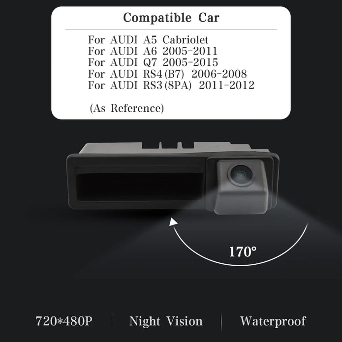 Car Rear View Camera for Audi A1 A3 A4 A6 A6L S5 Q5 Q7 2008-2012 Backup Trunk Handle Night Version Water-Proof Cam Line