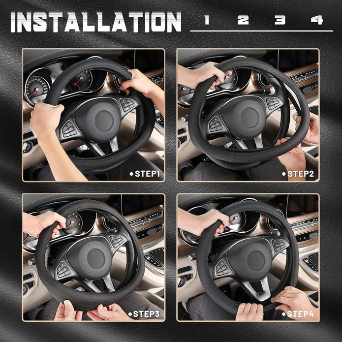 Lenkradbezug Für Auto, Standard-Mittelgröße 37-39 Cm, Auto-Innenausstattung, Schwarzes Mikrofaserleder