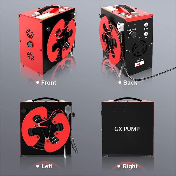 GX-E-CS3 Tragbarer PCP Kompressor 4500 PSI / 300 Bar – Ölfreier Luftkompressor mit Auto-Stopp, Wasser-Öl-Filter, 12V DC & 220V AC
