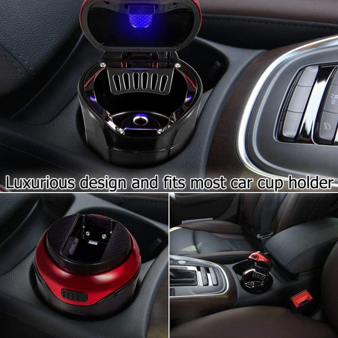 Aschenbecher Auto, Auto Aschenbecher Mit Blauer Led-Lichtanzeige, Auto Aschenbecher Mit Deckel Für Auto, Haus, Büro