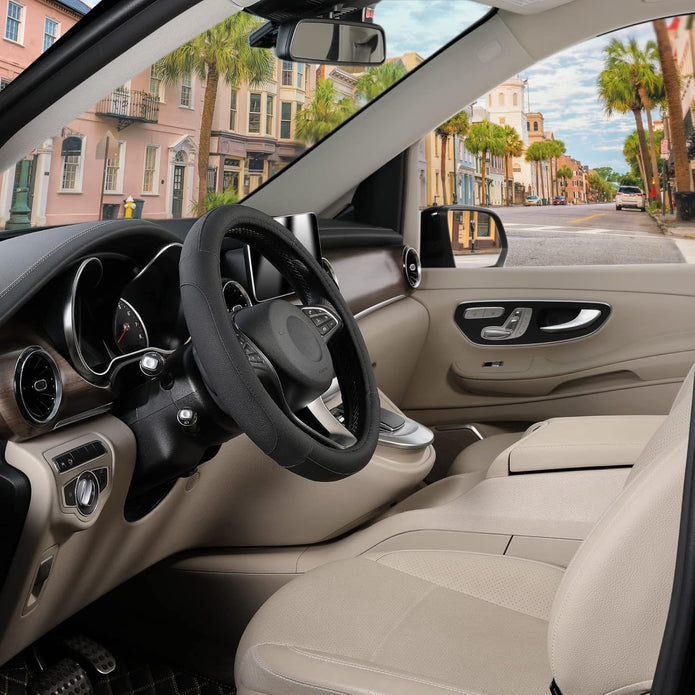 Lenkradbezug Für Auto, Standard-Mittelgröße 37-39 Cm, Auto-Innenausstattung, Schwarzes Mikrofaserleder
