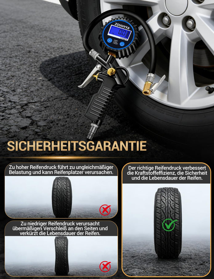 Reifenfüller Luftdruckprüfer Reifendruckprüfer 220PSI Reifendruckmesser LCD Vier Messeinheiten Reifendruckmesse 22 Zubehör Geeignet Für Fahrzeug Basketball Schwimmrunde