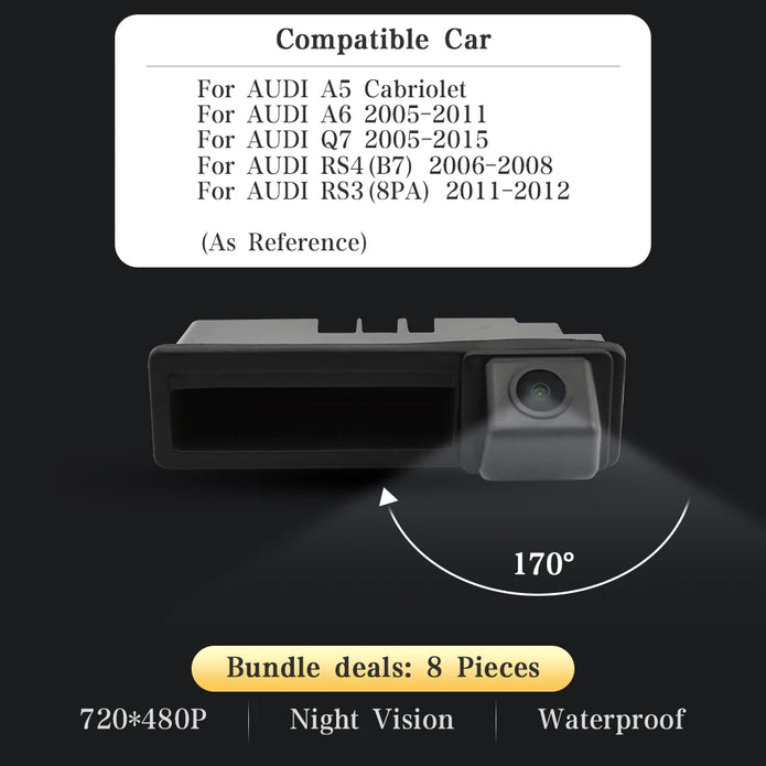 Car Rear View Camera for Audi A1 A3 A4 A6 A6L S5 Q5 Q7 2008-2012 Backup Trunk Handle Night Version Water-Proof Cam Line