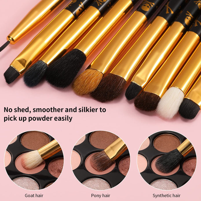 Docolor Gothic Lidschatten Pinselset 10 Stück Totenkopf-Druck Augen Make up Pinsel Augenpinsel Set Für Lidschatten Augenbraue Eyeliner Blending