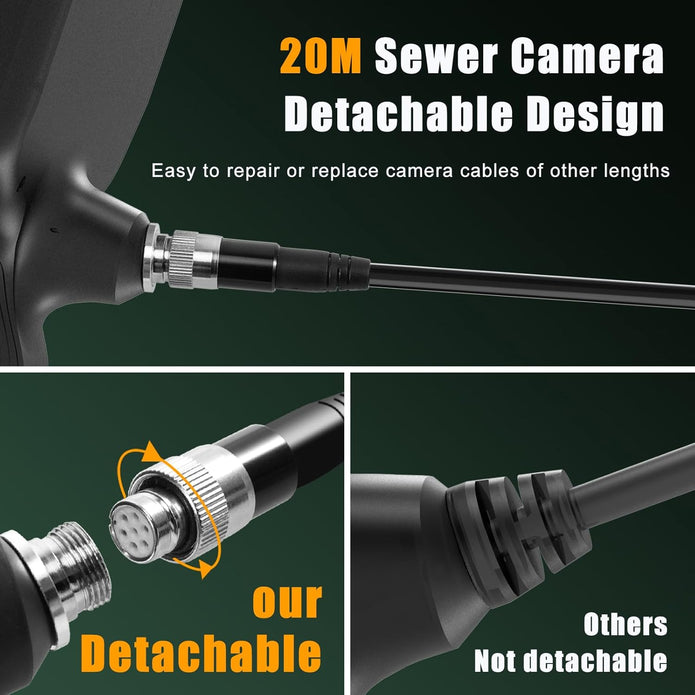 Endoskopkamera Mit Licht 20M, 5-Zoll-Ips- Bildschirm DREI Linsen Endoskop, IP68 Wasserdicht Rohrkamera, 8Mm Schlangenkamera, 1080P HD Digital Inspektionskamera, 32GB (Abnehmbares Kabel)