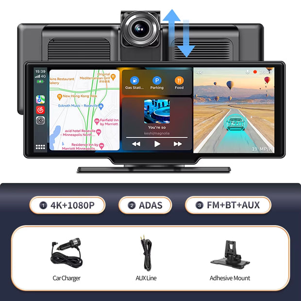 H13 Pro 10.26" 4K ADAS Wireless Carplay & Android Auto Dash Cam GPS 24H Park Monitor Night Vision Rear View Mirror