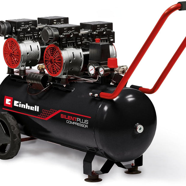 Einhell Kompressor TE-AC 270/50 Silent plus (1500 W., Max. 8 Bar, 50 L-Tank, 270 L/Min Ansaugleistung, Motordrehzahl 1450 Min^-1, Druckminderer, Manometer, Ölfrei)