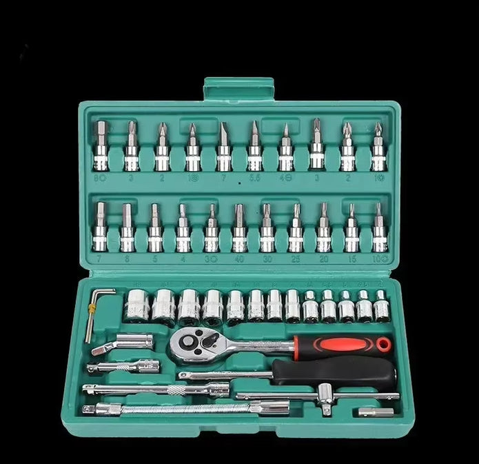 46Pcs Socket Set Car Repair Tool Ratchet Wrench Pawl Spanner Screwdriver Professional Metalworking Kit