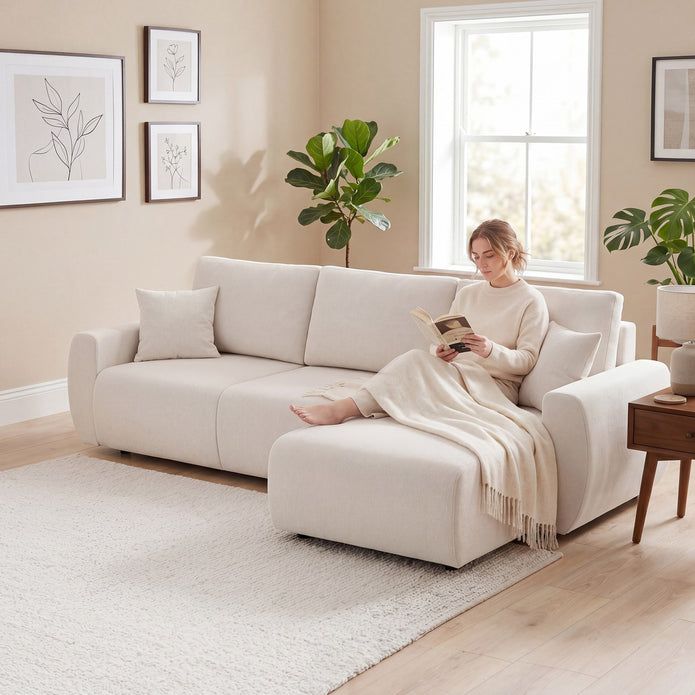 Ecksofa Mit Schlaffunktion L-Form 3-Sitzer Sofa Mit Umkehrbarer Chaiselongue