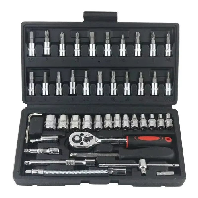 46Pcs Socket Set Car Repair Tool Ratchet Wrench Pawl Spanner Screwdriver Professional Metalworking Kit