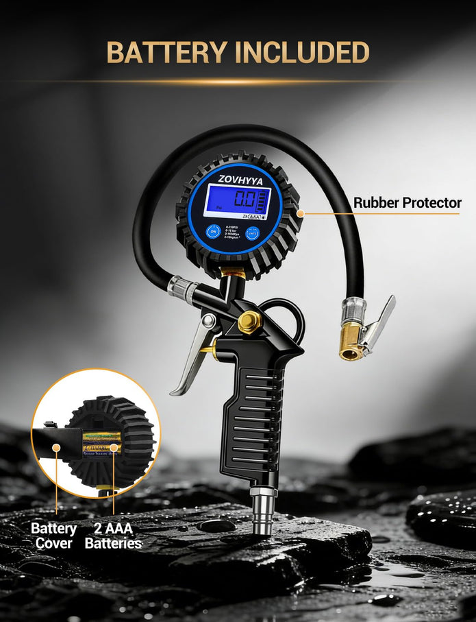 Reifenfüller Luftdruckprüfer Reifendruckprüfer 220PSI Reifendruckmesser LCD Vier Messeinheiten Reifendruckmesse 22 Zubehör Geeignet Für Fahrzeug Basketball Schwimmrunde