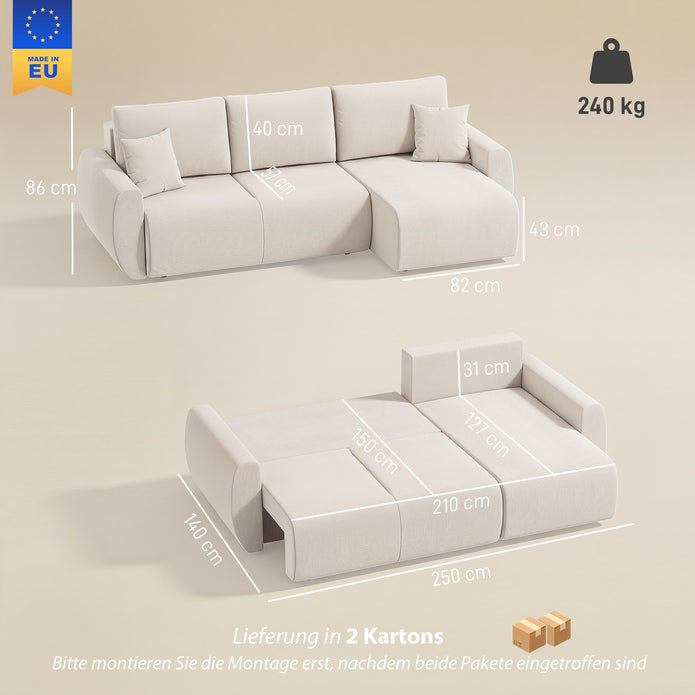 Ecksofa Mit Schlaffunktion L-Form 3-Sitzer Sofa Mit Umkehrbarer Chaiselongue