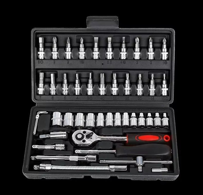 46Pcs Socket Set Car Repair Tool Ratchet Wrench Pawl Spanner Screwdriver Professional Metalworking Kit