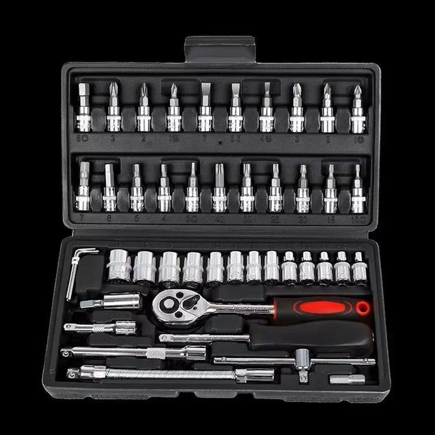 46Pcs Socket Set Car Repair Tool Ratchet Wrench Pawl Spanner Screwdriver Professional Metalworking Kit