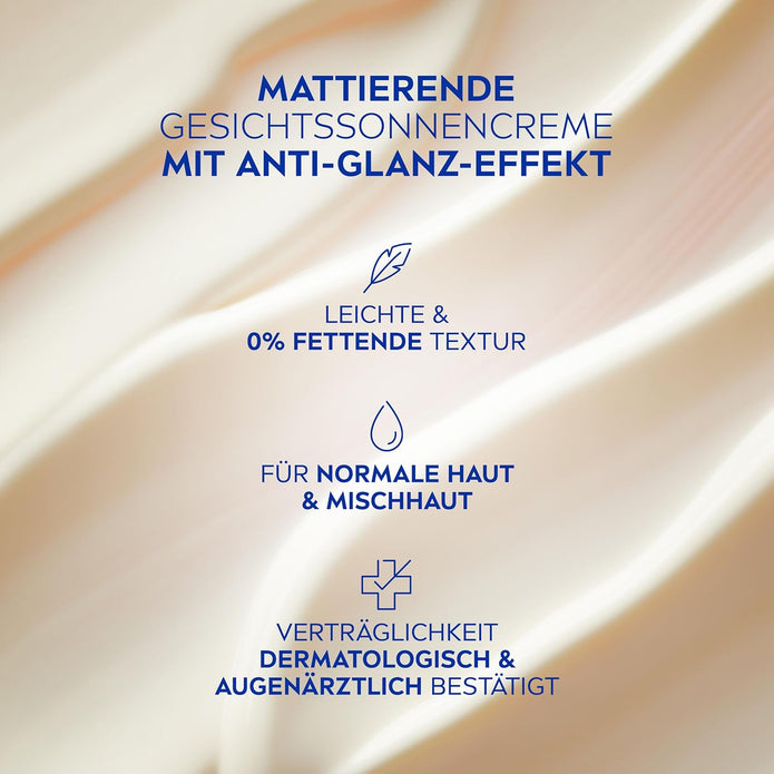 NIVEA SUN UV Gesicht Mattierender Sonnenschutz LSF 50 (50 Ml), Nicht Fettende Sonnencreme Für Das Gesicht, Sofort Wirksame Sonnenmilch Mit Leichter Textur