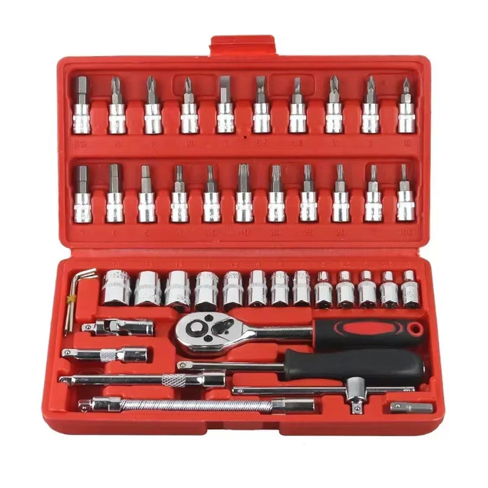46Pcs Socket Set Car Repair Tool Ratchet Wrench Pawl Spanner Screwdriver Professional Metalworking Kit
