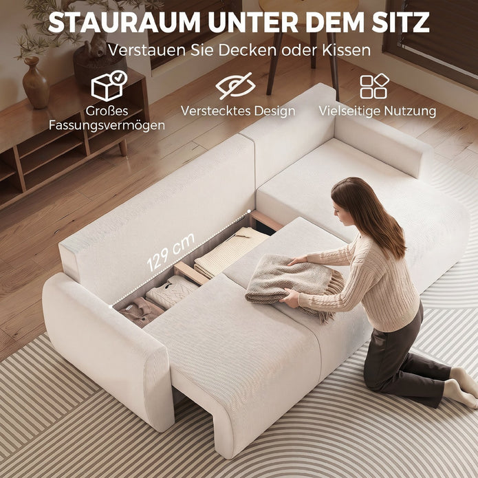Ecksofa Mit Schlaffunktion L-Form 3-Sitzer Sofa Mit Umkehrbarer Chaiselongue