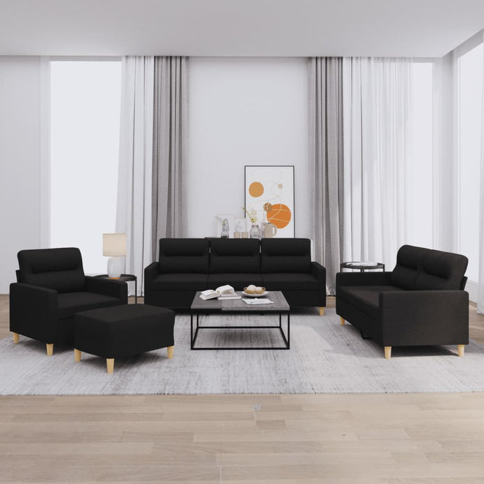 4-Tlg. Sofagarnitur Mit Kissen Schwarz Stoff