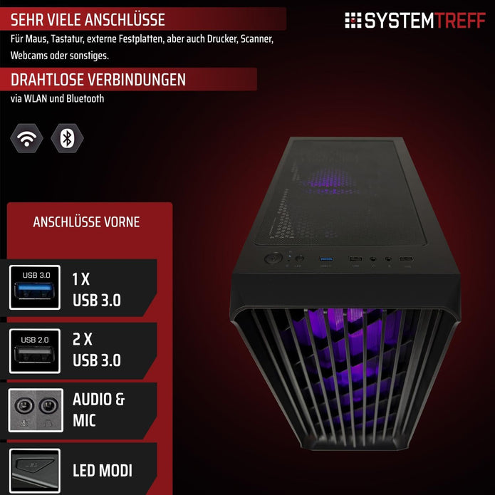 SYSTEMTREFF Basic Gaming PC AMD Ryzen 7 5700G 8X4.6Ghz | Radeon RX Vega 8 4K HDMI DX12 | 1TB M.2 Nvme | 32GB DDR4 RAM | Windows 11 | WLAN Desktop Computer Rechner Für Gamer, Zocker