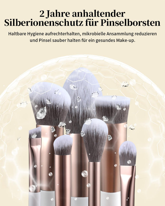 EIGSHOW Make-Up Pinselset,15-Teilig MUA PRO Serie Profi Pinsel Mit Silberionen-Borsten Für Foundation,Pulver,Rouge,Highlighter,Concealer,Lidschatten&Eyeliner,Reise-Geschenkset (Champagner Gold)