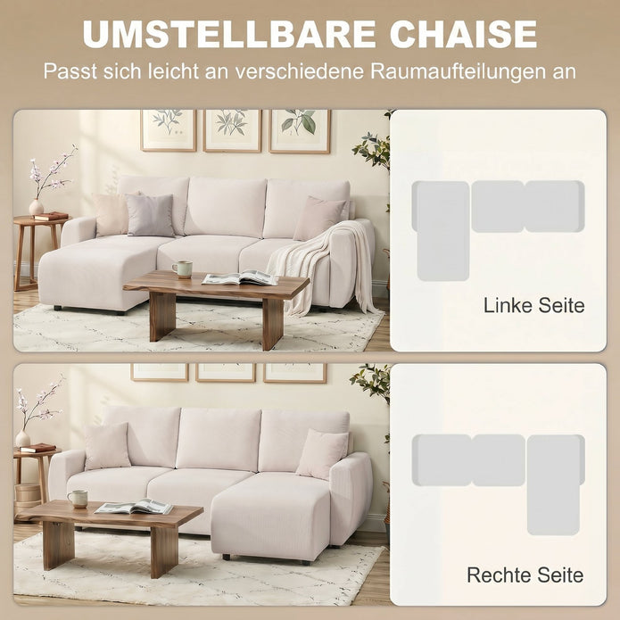 Ecksofa Mit Schlaffunktion L-Form 3-Sitzer Sofa Mit Umkehrbarer Chaiselongue
