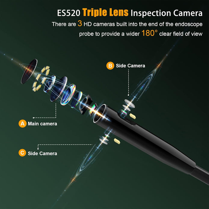 Endoskopkamera Mit Licht 20M, 5-Zoll-Ips- Bildschirm DREI Linsen Endoskop, IP68 Wasserdicht Rohrkamera, 8Mm Schlangenkamera, 1080P HD Digital Inspektionskamera, 32GB (Abnehmbares Kabel)
