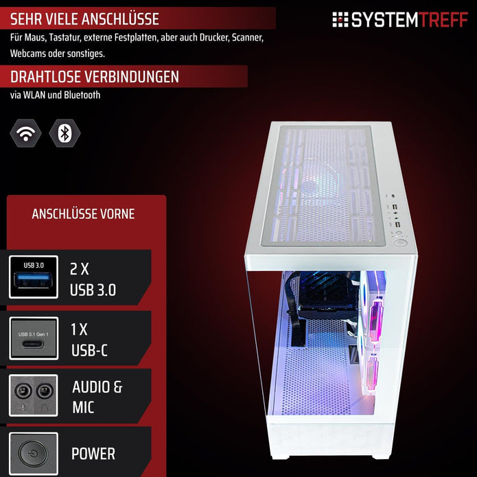 SYSTEMTREFF Basic Gaming PC Weiß AMD Ryzen 5 5500 6X4.2Ghz | Nvidia RTX 3050 6GB DX12 | 512GB M.2 Nvme | 16GB DDR4 RAM | WLAN Desktop Computer Rechner Für Gamer, Zocker & Streamer