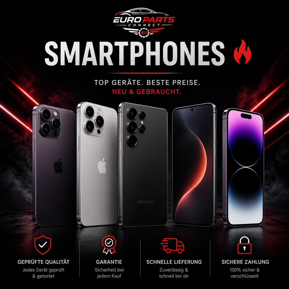 Auswahl an Smartphones und technischem Zubehör im Online-Shop